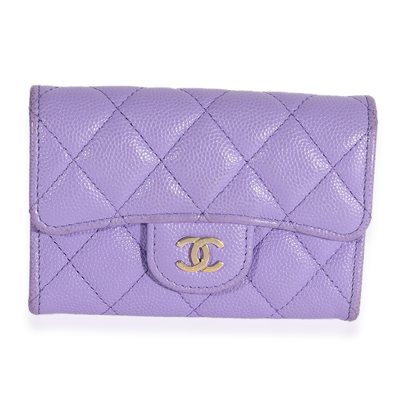 Chanel Handbags - Chanel Purple Quilted Caviar Flap Card Holder Wallet